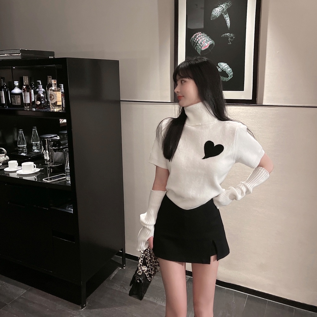 Áo sweater ZHELIHANGFEI dệt kim cổ lọ kiểu tay áo có thể tháo rời được phong cách hoàng gia phương Tây
