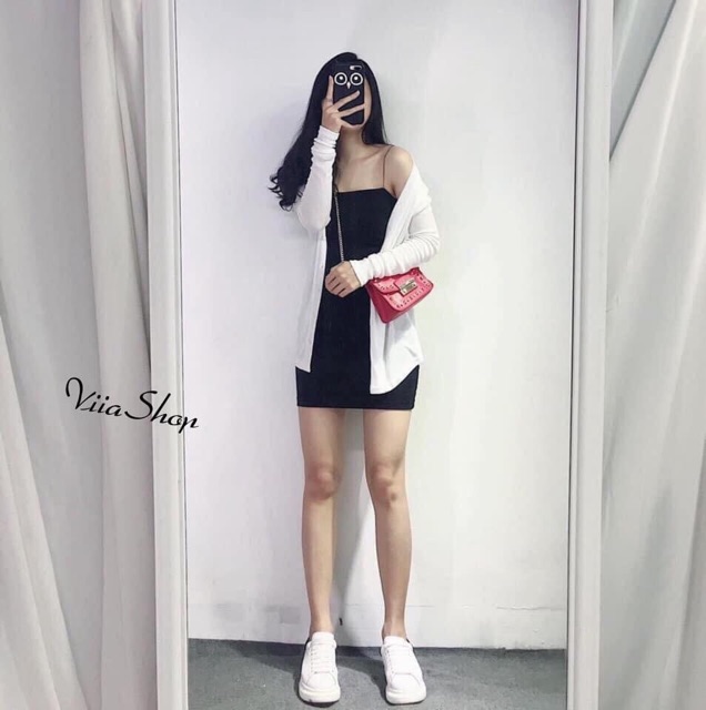 Đầm váy len body 2s - 2 dây bún dáng qua gối