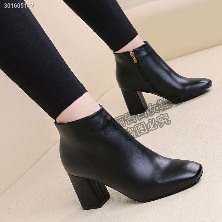 Giày boots cổ ngắn đế cao giày mũi vuông có khóa kéo thời trang Thu Đông Âu Mỹ cho nữ