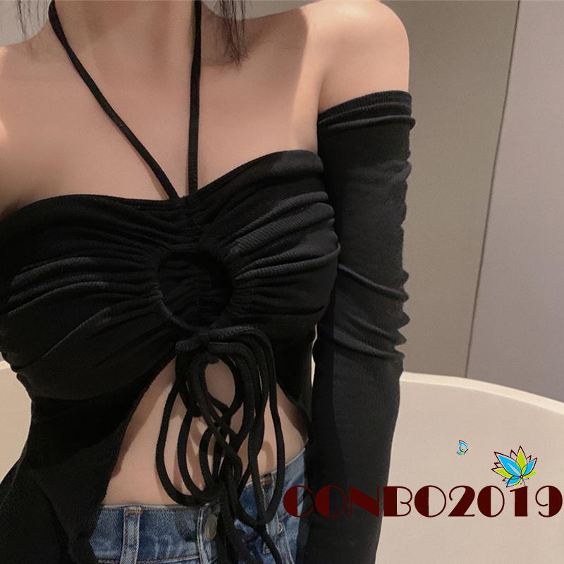 Áo Thun Croptop Cổ Yếm Màu Sắc Trơn Thời Trang Mùa Hè Cho Nữ