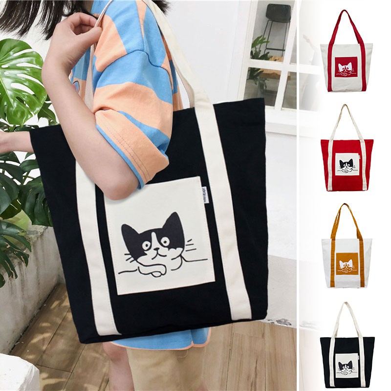 [Hình Thật] Túi Vải Tote Size To Mèo Xinh Đựng Nhiều Đồ