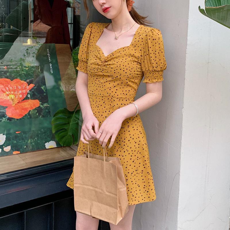 Đầm Hoa Cổ Vuông Tay Phồng Thời Trang Mùa Hè Kiểu Pháp Cổ Điển Mới Cho Nữ