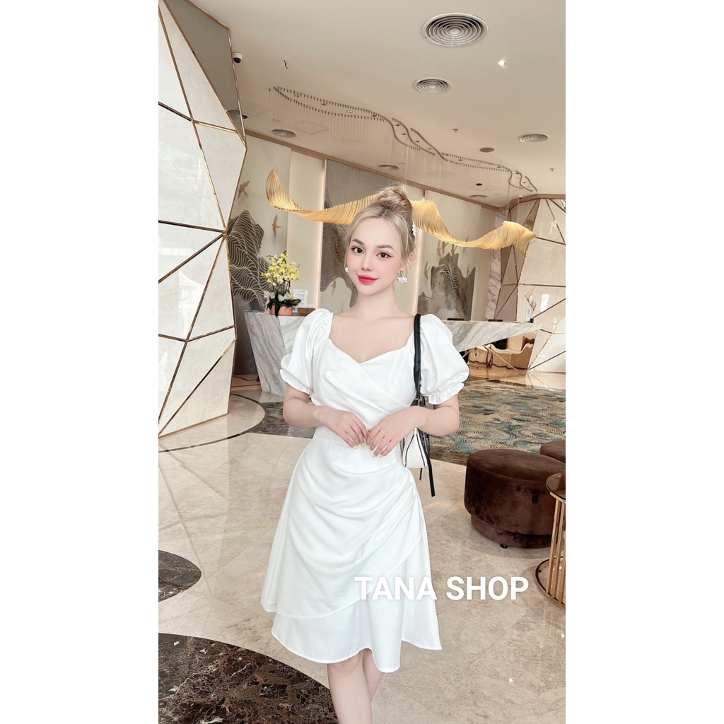 Đầm dự tiệc TANA Đầm trắng đắp chéo cổ tim xếp ly eo form dáng trẻ trung, xếp ly điệu đà phù hợp mặc đi tiệc D0460 | BigBuy360 - bigbuy360.vn