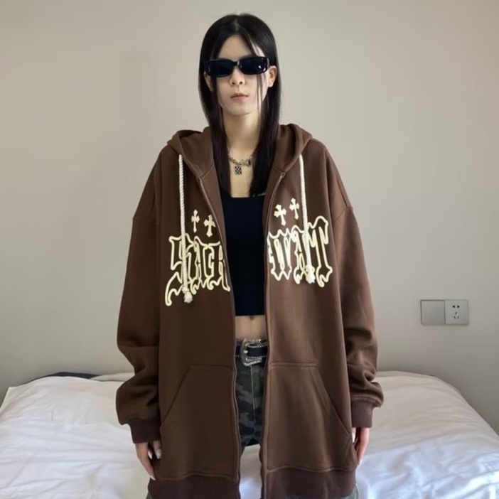 Áo hoodienữ Phong Cách áo khoác hoodie retro Mỹ Nam Nữ trơn In ấn áo hoodie unisex form rộng