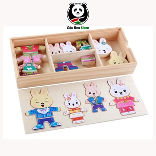 Bộ Ghép Hình Gia Đình Thỏ Cực Yêu Bằng Gỗ Cho Bé (Freeship từ 50K)