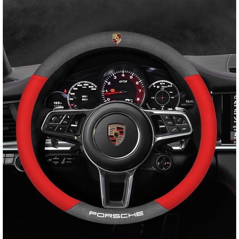 Porsche LOGO steering wheel cover macan Cayenne Cayman taycan 718 Boxster 911 Panamera driver's seat non-slip sweat-absorbing Alcantara handlebar cover