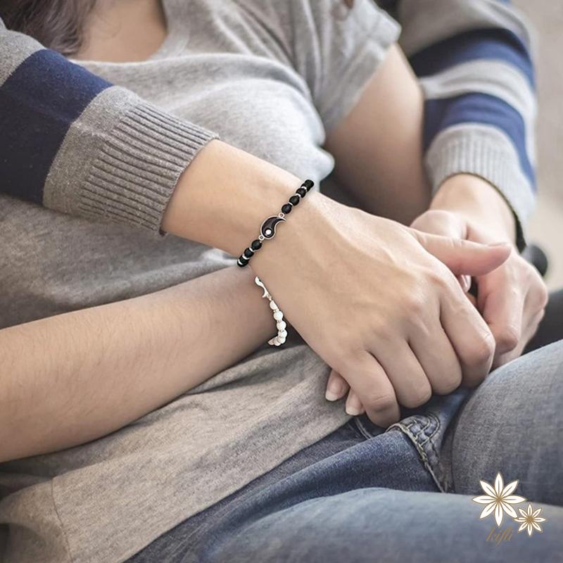 Vòng Tay Chuỗi Hạt Đá Âm Dương Tự Nhiên Đơn Giản Cá Tính Dành Cho Cặp Đôi