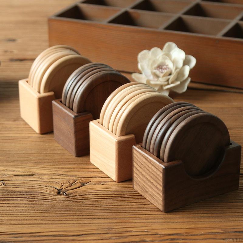 Japanese Style Wooden Coaster Rack Black Walnut Beech Varnish Single Coaster Box