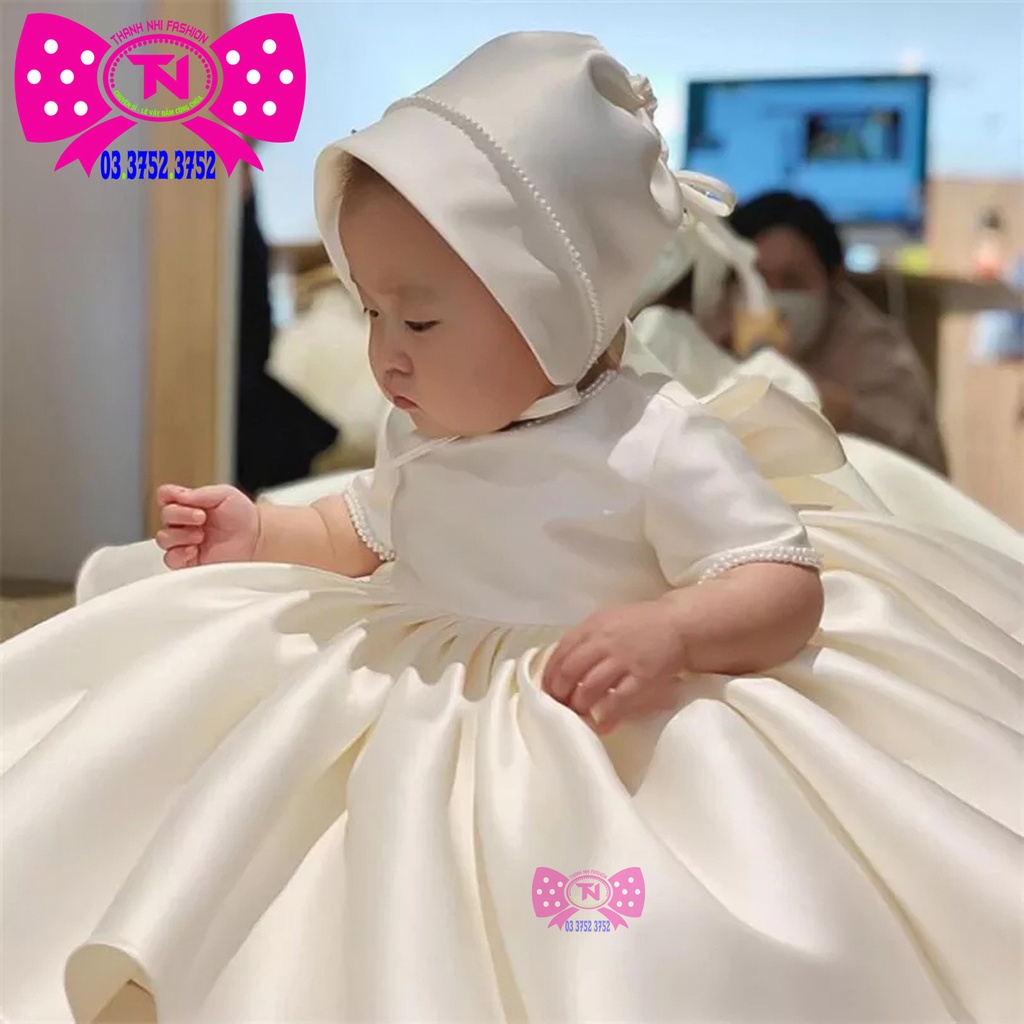 Váy Bé Gái Đính hạt Tay và Cổ dễ thương hot trend - Váy Công Chúa hàng Thiết Kế Cao Cấp Thanh Nhi Fashion TN233006