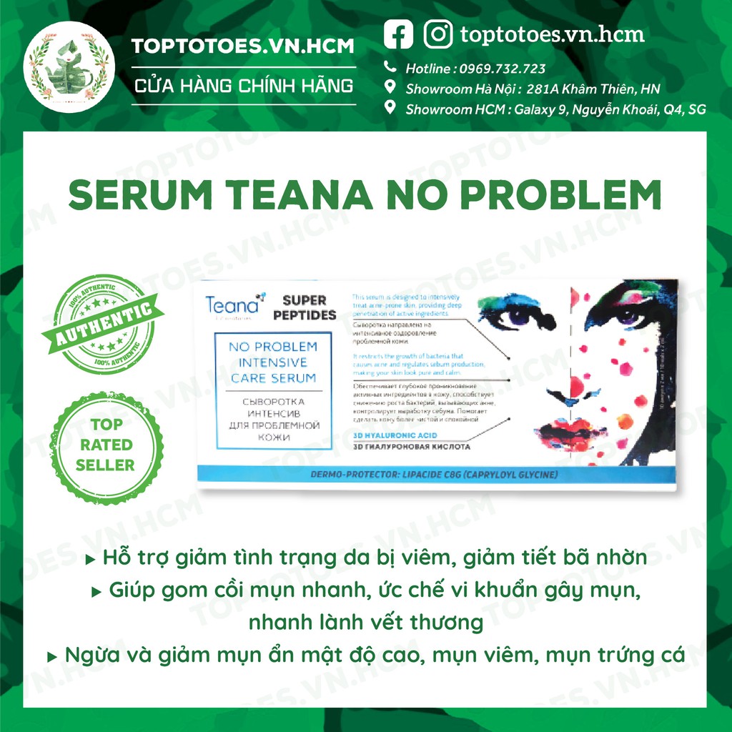 Serum Teana Super Peptides No Problem Intensive Care giảm sưng, đẩy &amp; gom cồi mụn giảm tiết dầu