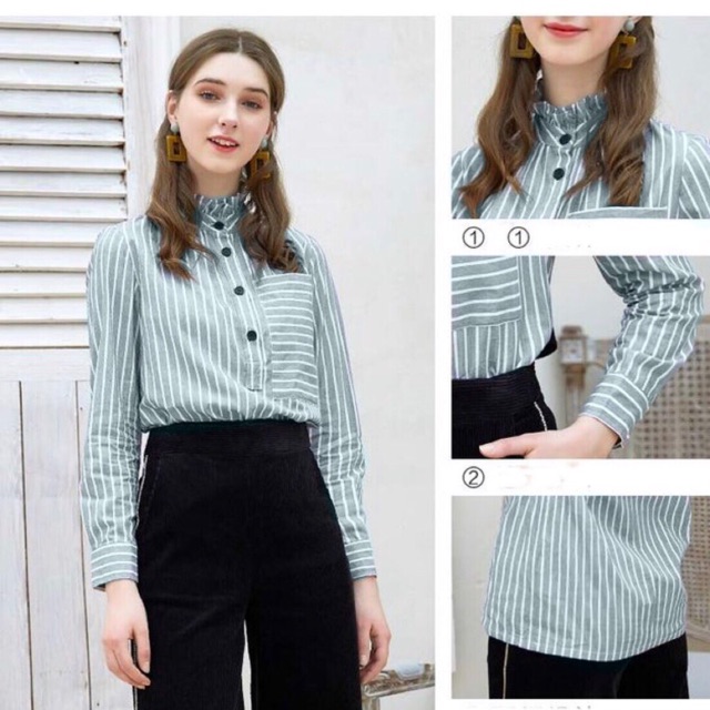 Áo kẻ Cati xanh đen