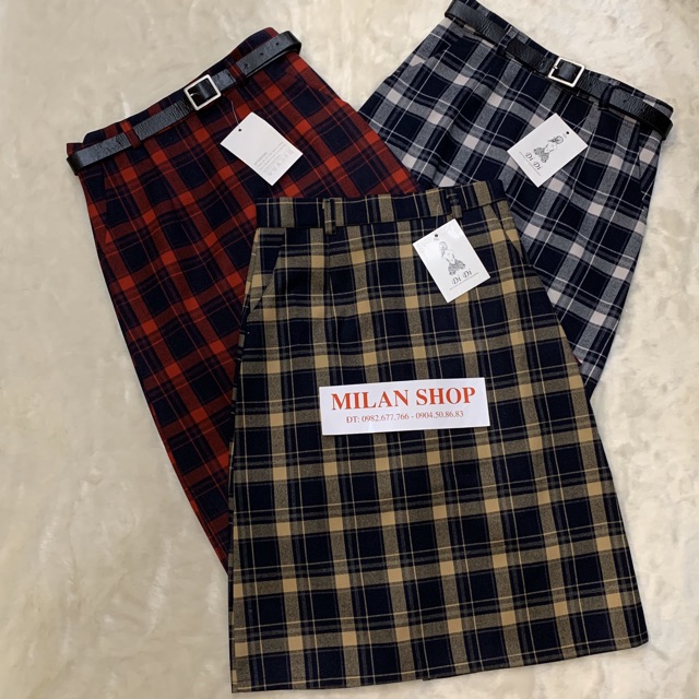 Chân váy dạ kẻ caro có túi kèm đai | BigBuy360 - bigbuy360.vn