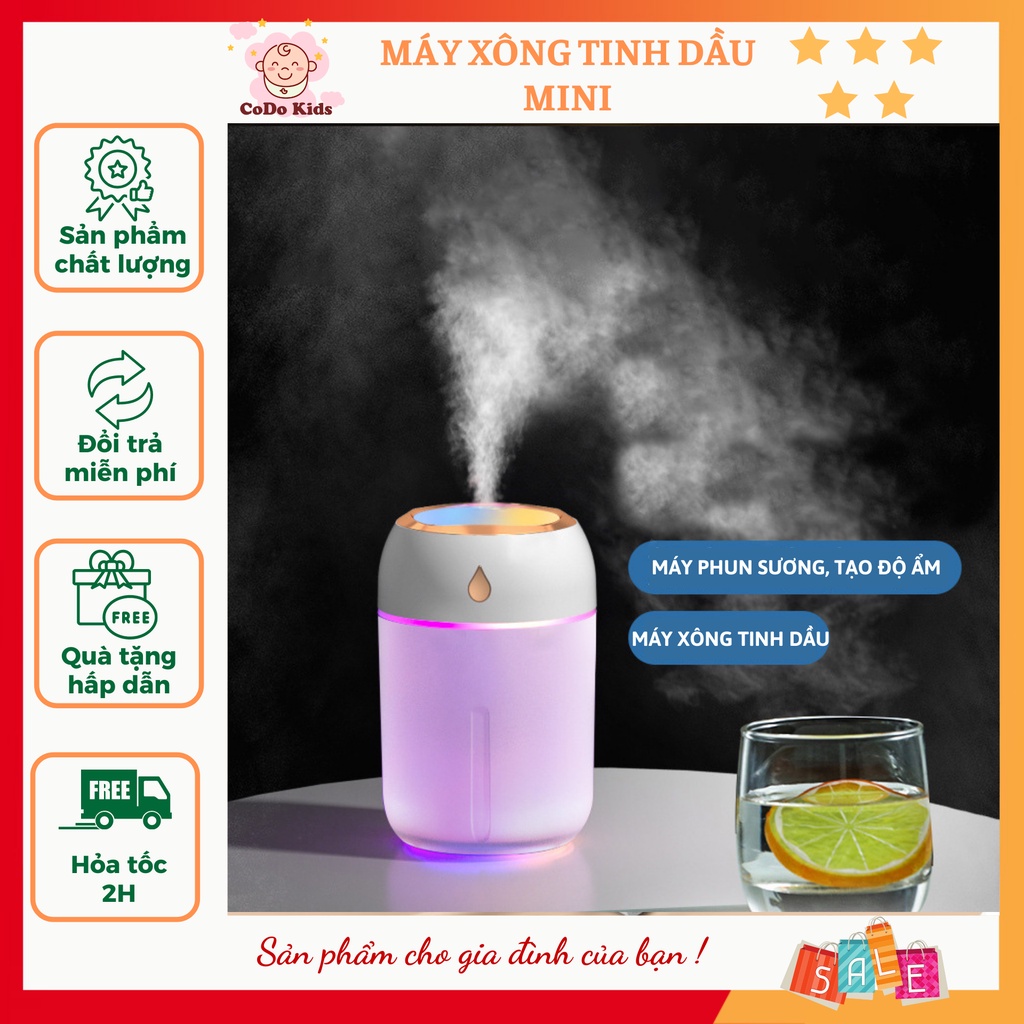 Máy Xông Tinh Dầu Mini Mẫu Mới, Máy Phun Sương Tạo Ẩm Nhiều Màu Sắc