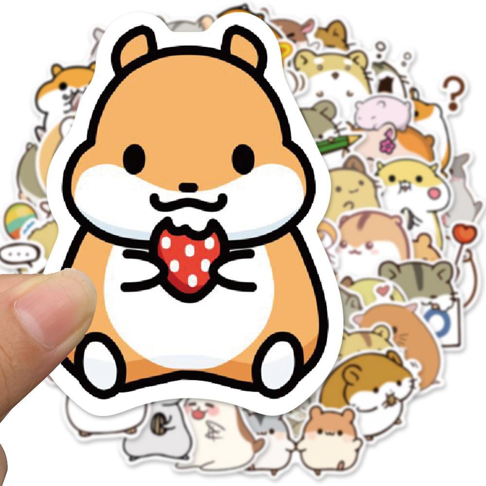 Set 50 miếng dán hình chuột hamster đáng yêu bằng PVC