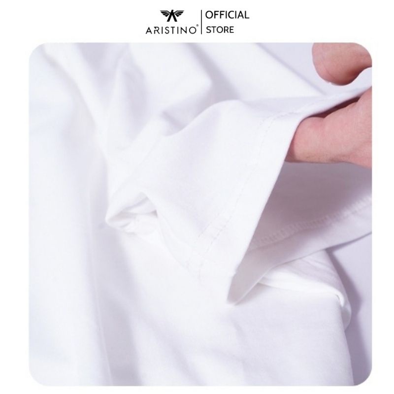Áo thun nam không cổ ARISTINO, áo phông trắng chất liệu cotton mềm mại, thấm hút mồ hôi cực tốt  | AC22