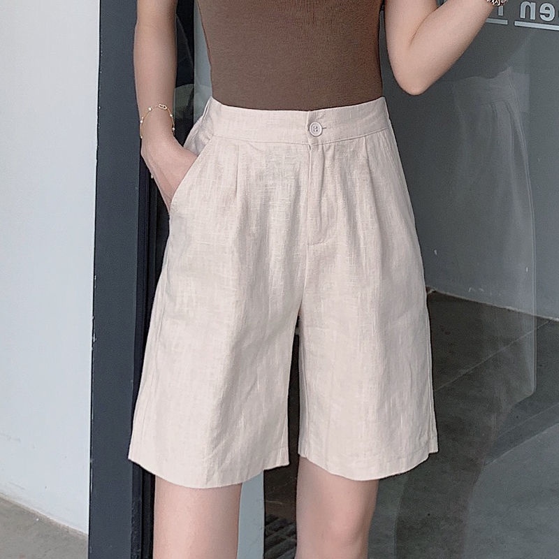 Quần đùi đũi, quần short đũi nữ lưng cao ống rộng cạp khoá nửa chun vải đũi siêu mát Mia Shore