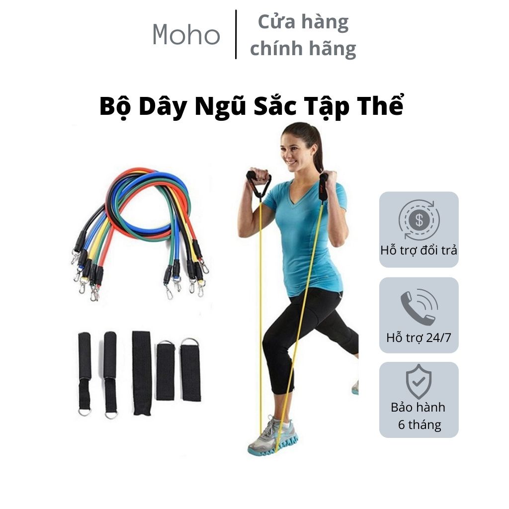 Bộ 5 dây ngũ sắc đàn hồi tập thể hình cao cấp,dây kháng lực  - dụng cụ tập gym - thể thao- Bảo hành 1 đổi 1