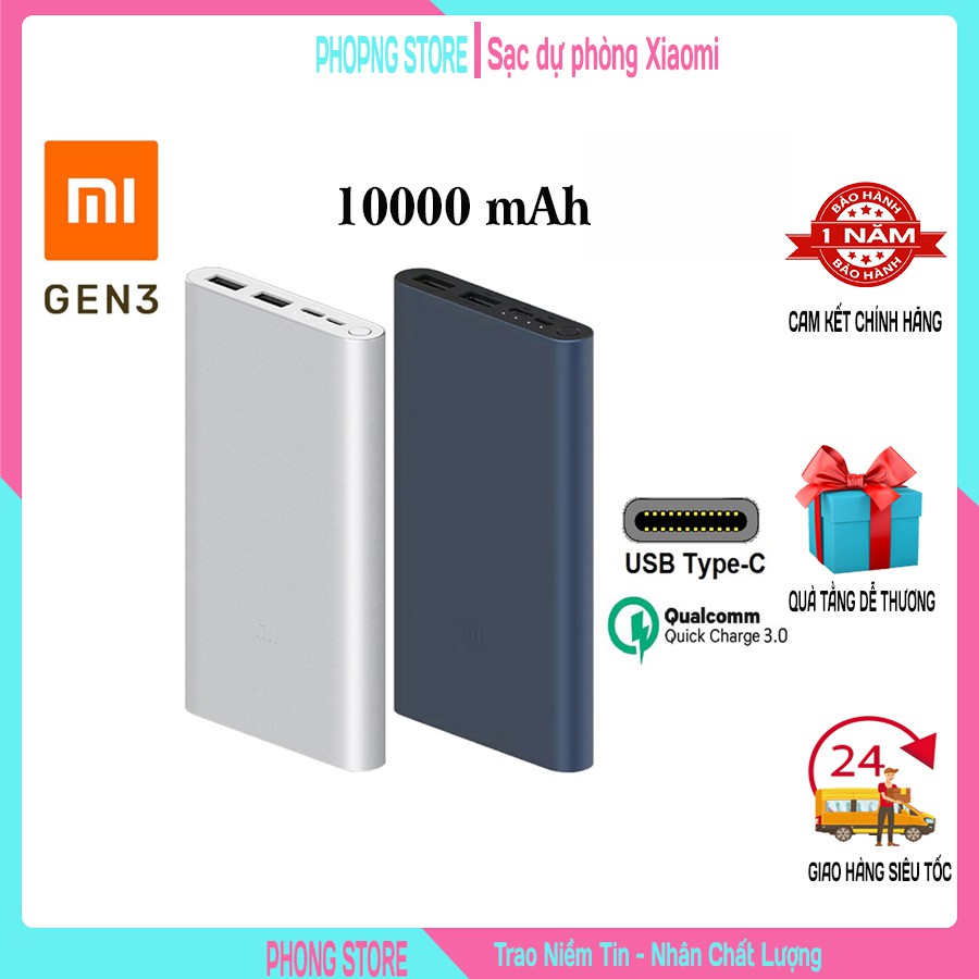 Pin Sạc dự phòng Xiaomi 10000mAh gen3 PLM13ZM bản sạc nhanh 2020 Cổng Micro-USB/ USB-C