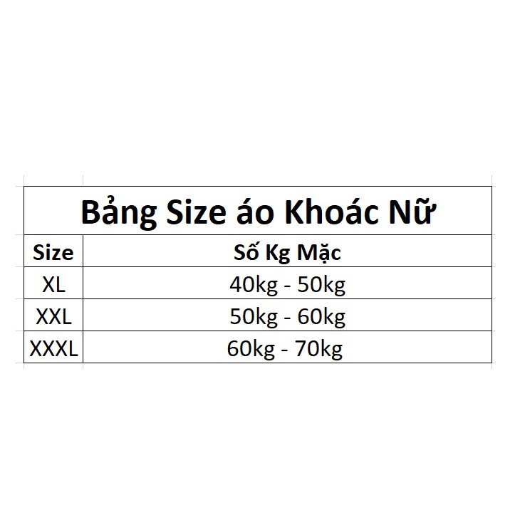 Áo Khoác Thoát Nhiệt Nữ ( 40kg đến 70kg)