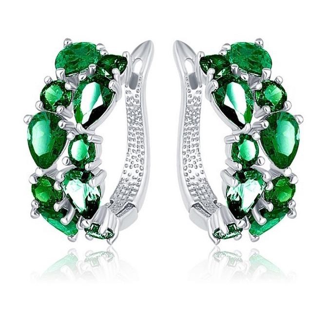 Cặp khuyên tai bạc thời trang đính ngọc lục bảo lấp lánh dành cho nữ