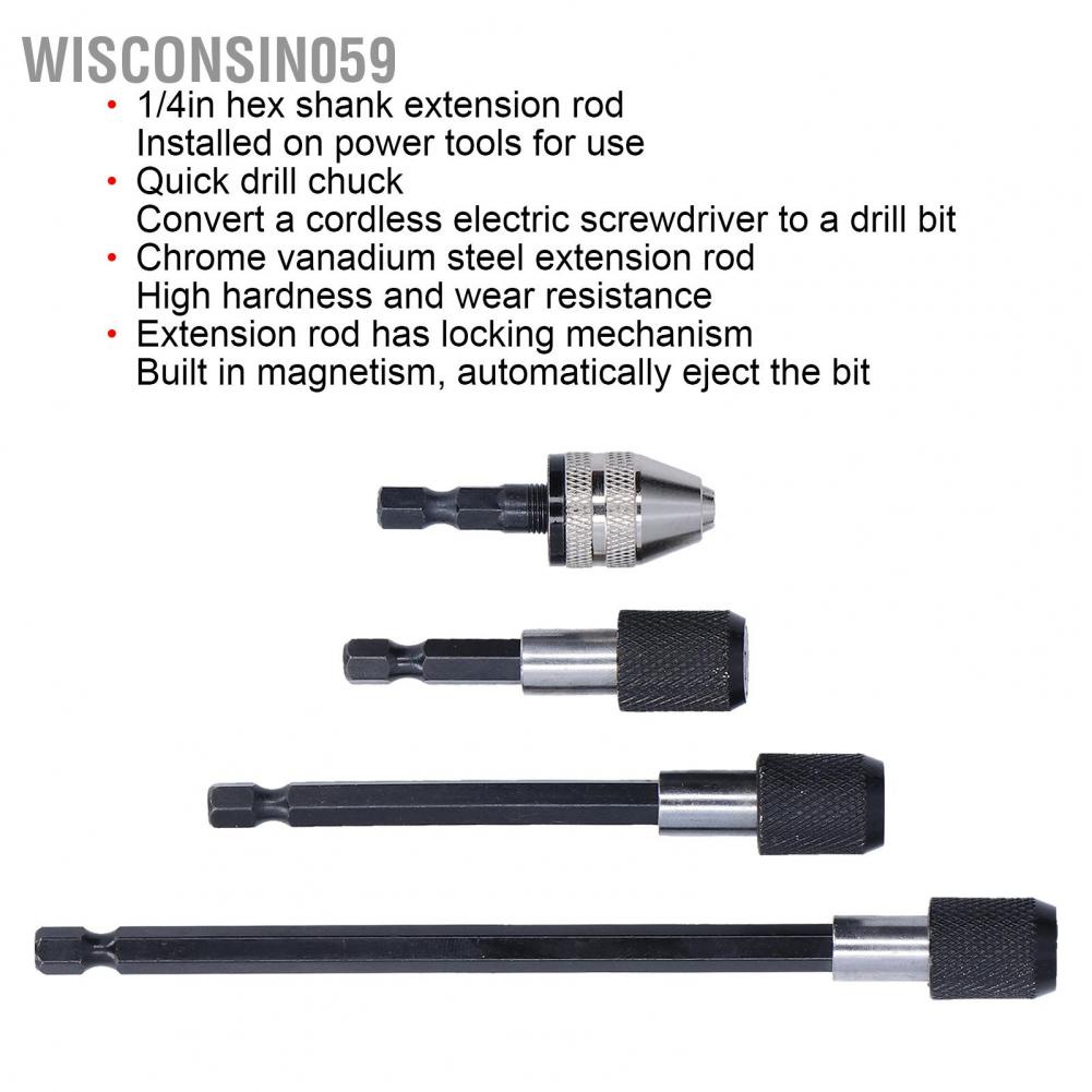 Wisconsin059 1/4in Hex Shank Drill Bit Extension Set Power Tool Magnetic Adapter Holder with Quick Chuck