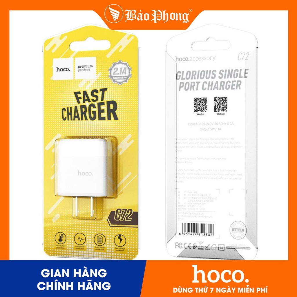 Củ Sạc Hoco C72 2.1A