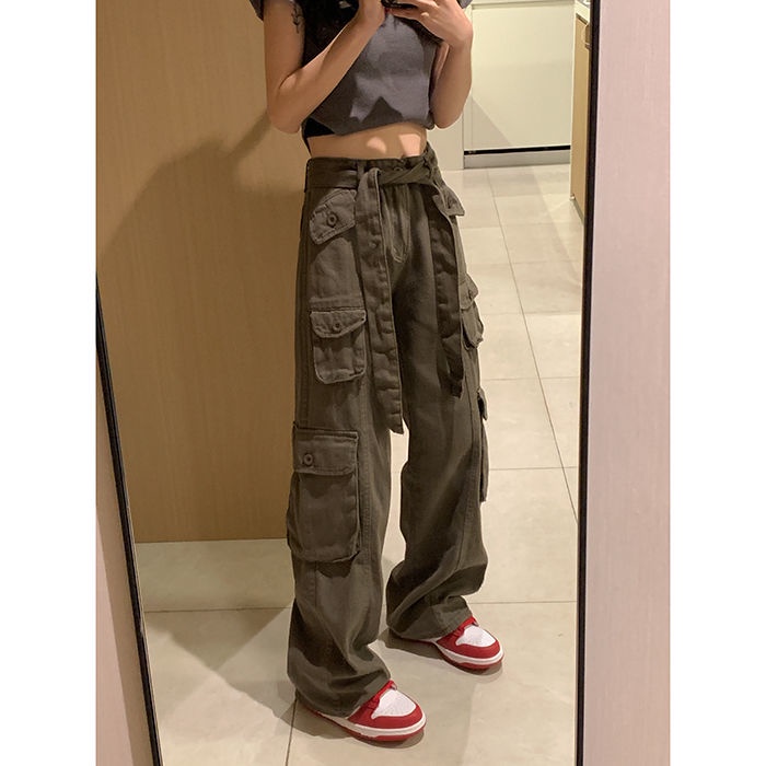 Quần Yếm Jean Màu Xám Lưng Cao Ống Rộng Phong Cách Retro Mỹ Dễ Phối Đồ Thời Trang Mùa Hè Mới Cho Nữ