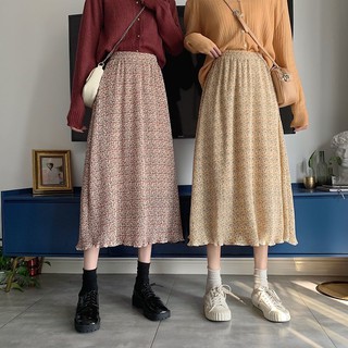 Chân váy dài vải voan Hàn Quốc, xếp ly nhỏ cực điệu, cực xinh, chân váy dài hoa nhí chất đẹp.