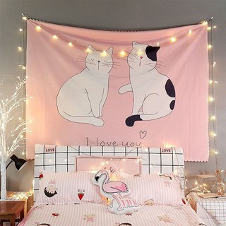 Thảm treo tường trang trí phòng ngủ ❤️ mẫu 2 con mèo cute decor phòng đẹp ( tặng móc treo)