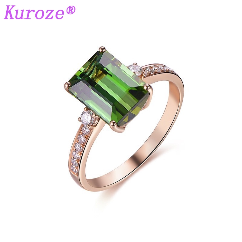 Nhẫn hở mạ vàng hồng 18K đính đá ngọc lục bảo màu xanh lá cây thời trang cho nữ
