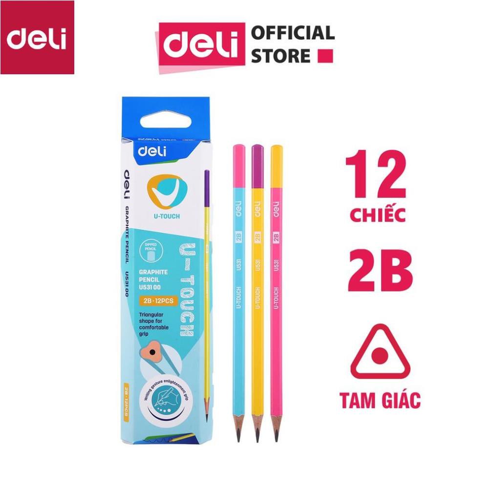 Bút chì viết 2B DELI, Xanh/Hồng, Hồng/Vàng, Vàng/Tím - 12 cây/hộp EU53100 [Deli]