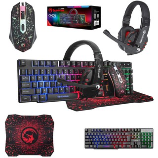 COMBO 4 TRONG 1 BÀN PHÍM + CHUỘT + TAI NGHE + LÓT CHUỘT CÓ DÂY CỔNG USB CÓ ĐÈN LED THIẾT KẾ ĐỒNG BỘ MARVO C 370