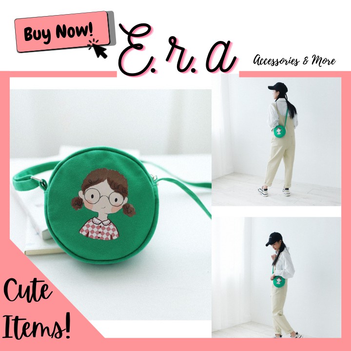 Túi Canvas Đeo Chéo Nữ Đi Chơi, Du Lịch ERASHOP SP073867 - Hình Tròn Cô Gái Đáng Yêu, Đơn Giản, Rẻ Đẹp