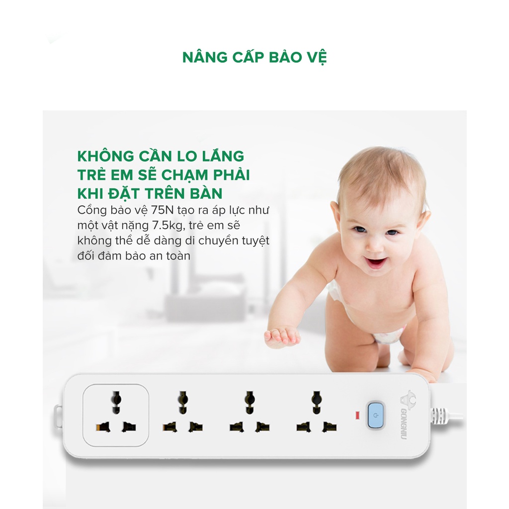 Ổ cắm điện đa năng Gongniu GNVN-N1030-N1040, 3 ổ 1 công tắc, chống sét- Hàng chính hãng 100% bảo hành toàn quốc 3 năm