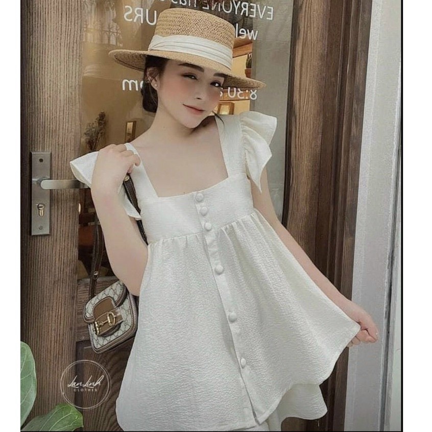 Set đồ nữ mùa hè, bộ đồ nữ áo ba lỗ đính khuy dọc 2 màu xinh xắn