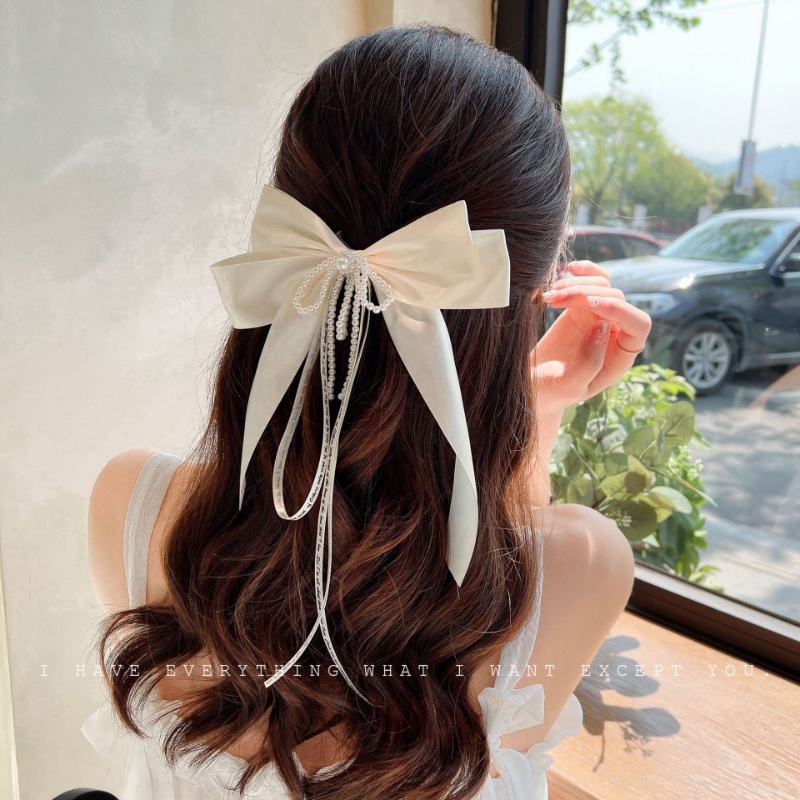 Kẹp Tóc Đính Nơ Tua Rua Ngọc Trai Thời Trang Hàn Quốc