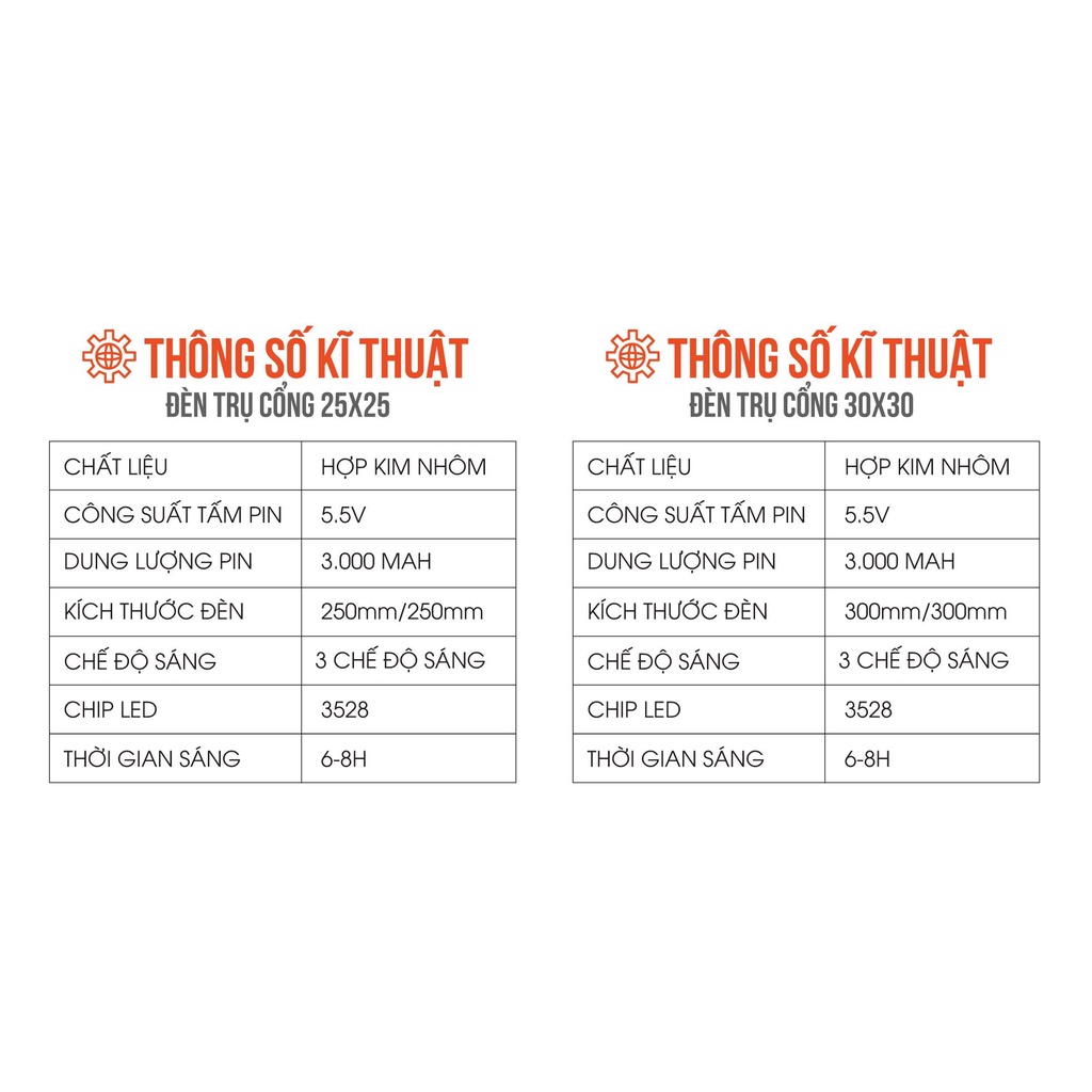 Đèn trụ cổng năng lượng mặt trời trang trí sân vườn khuôn viên, Đèn trang trí chiếu sáng ngoài trời Bảo Hành 2 năm