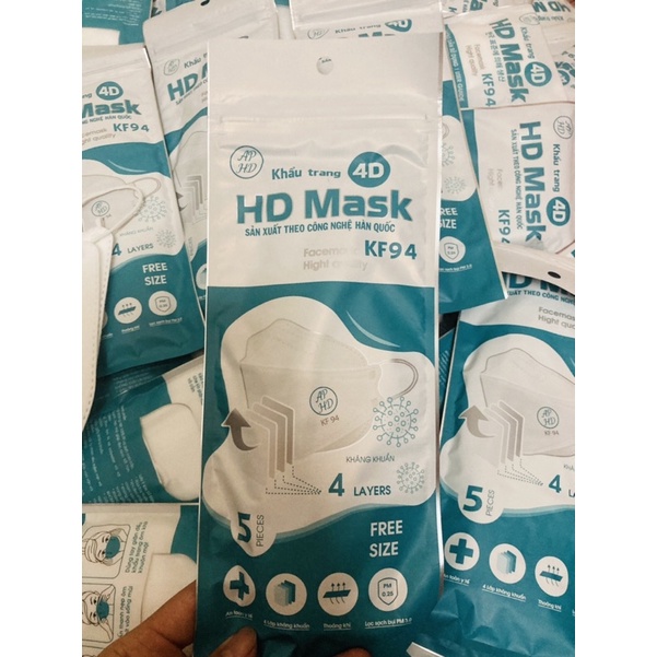 Khẩu Trang 4D HD Mask  KF94 , Đặt chuẩn Hàn Quốc, Kháng Khuẩn Ngăn Ngừa Vi Khuẩn.