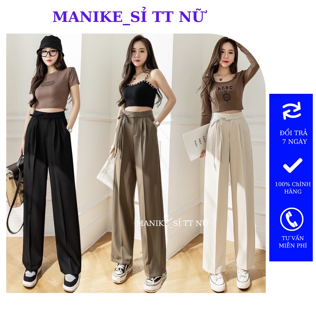 Quần Ống Rộng Nữ Thắt Nơ Kiểu Quần Ống Suông Lưng Cao Dáng Dài Culottes Manike