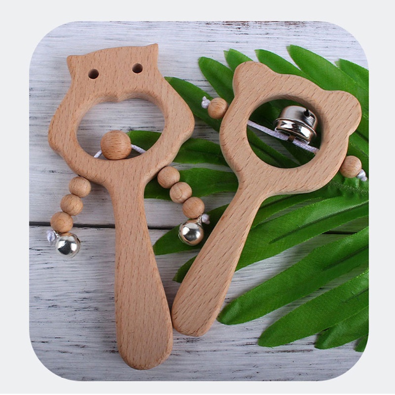 Lục lạc bằng gỗ đồ chơi tập thể dục Montessori giáo dục cho bé đang mọc răng