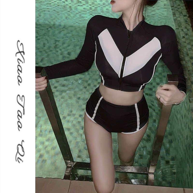 Bikini tay dài khoá kéo 2 màu kín đáo kèm ảnh thật