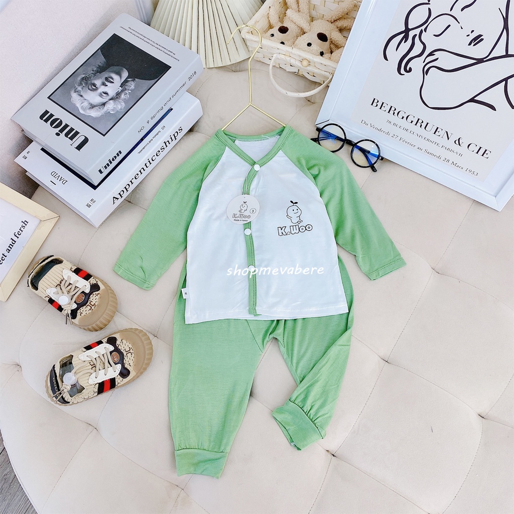 Bộ dài tay thun lạnh KWoo khuy lệch cho bé trai bé gái sơ sinh 3-12kg, được chọn màu - BO77