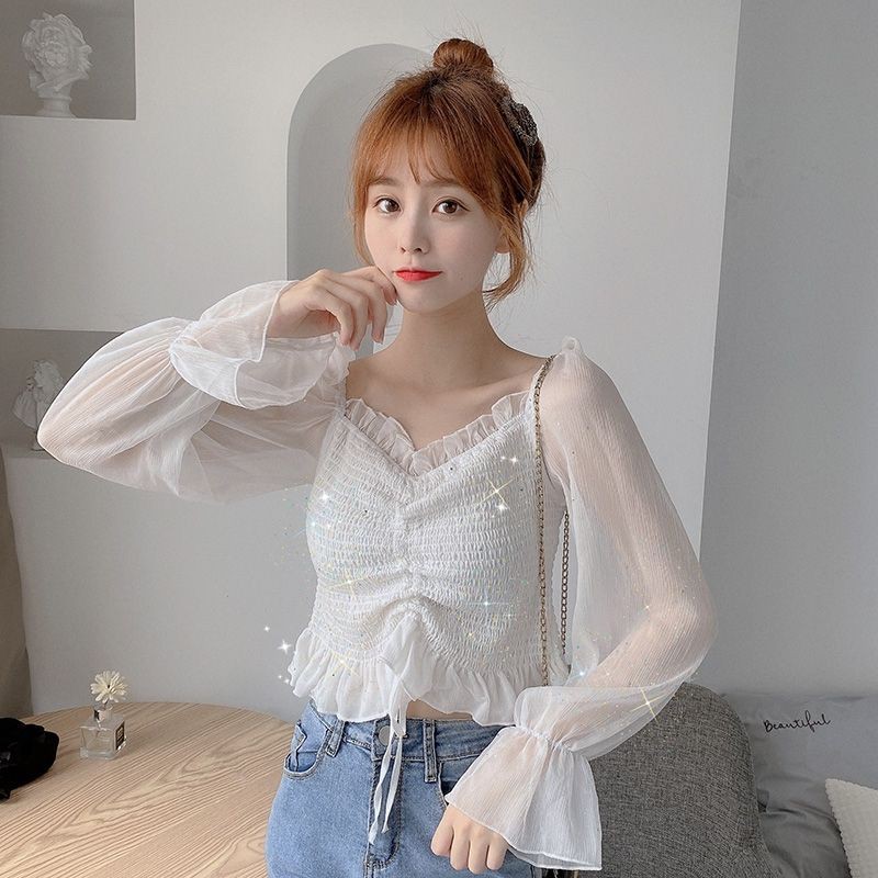 Áo kiểu croptop tay ren kim tuyến Jameela | BigBuy360 - bigbuy360.vn