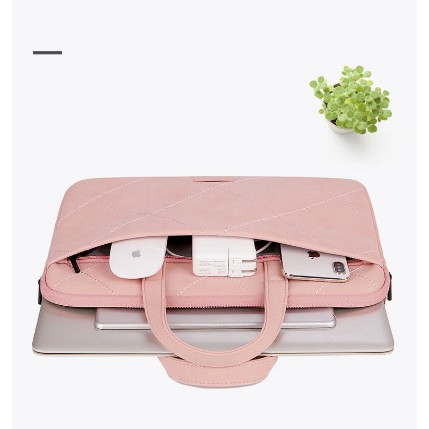 Túi chống sốc da dành cho Laptop Macbook có quai xách gấu cute