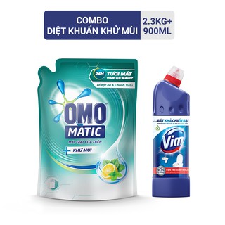 Combo nước giặt OMO Matic Khử Mùi túi 2,3kg tặng gel tẩy rửa Vim Diệt Khuẩn 900ML