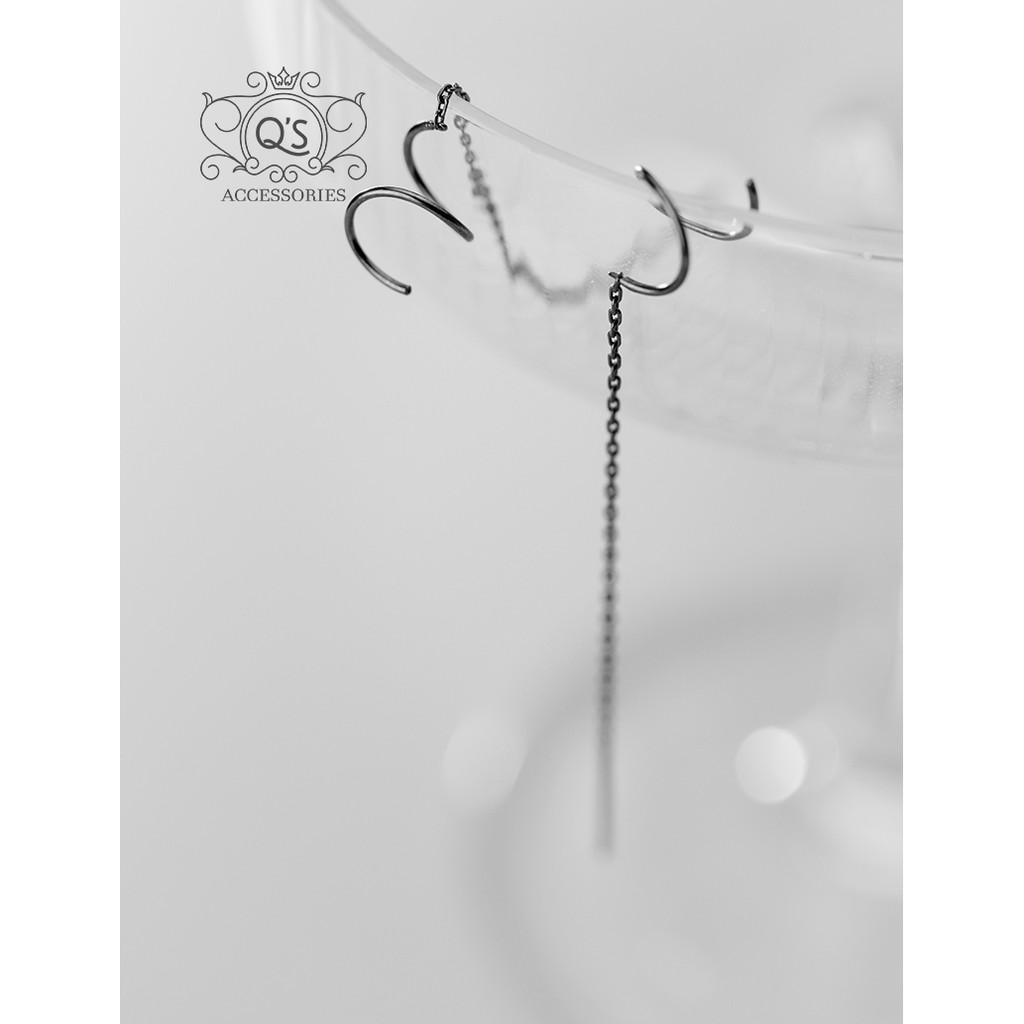 Khuyên tai bạc 925 tròn mặt chữ nhật đen bông kẹp vành nam nữ S925 GEOMETRIC QA SILVER Earrings EA221207