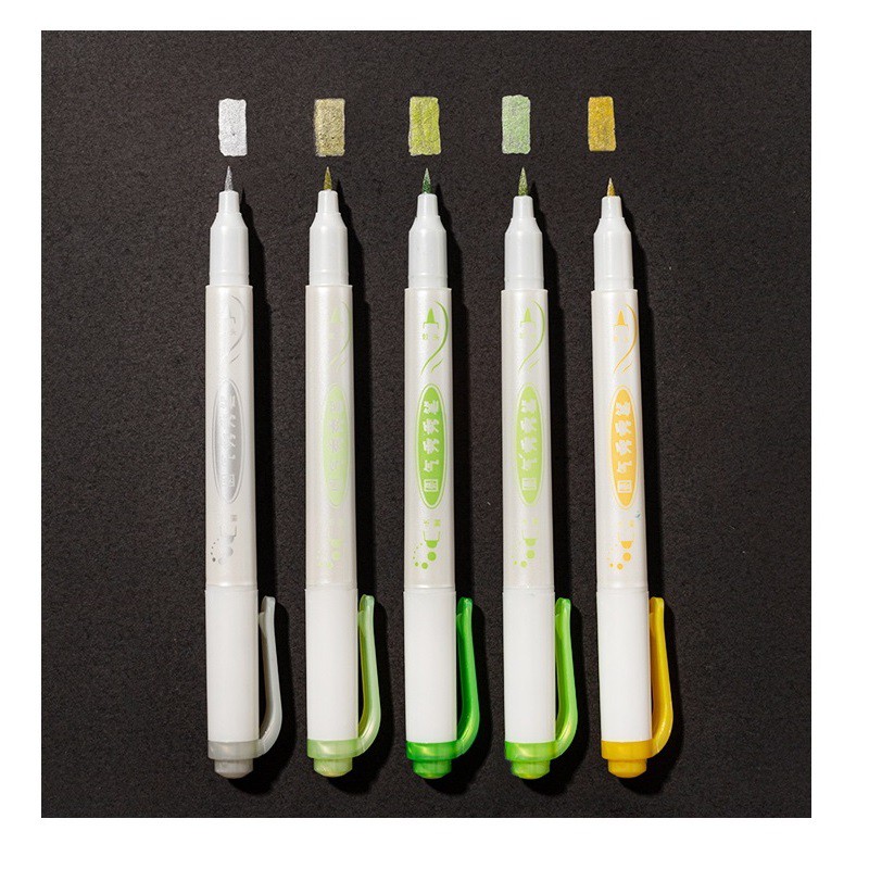 Bộ 5 Bút Lông Viết Thư Pháp Hai Đầu Tròn Màu Sắc Ánh Kim C6241