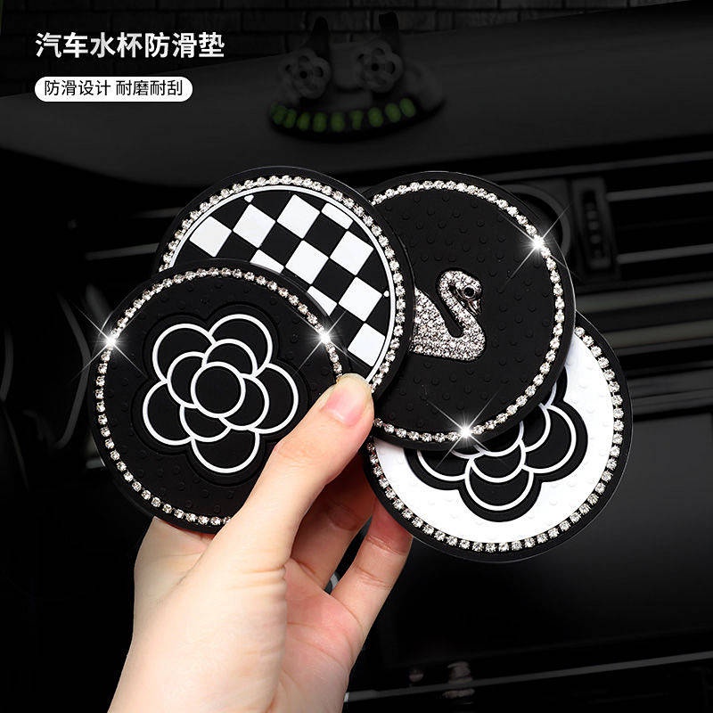 Miếng lót ly silicone hình hoa trà không trượt trang trí xe hơi dễ thương thông dụng SWRt