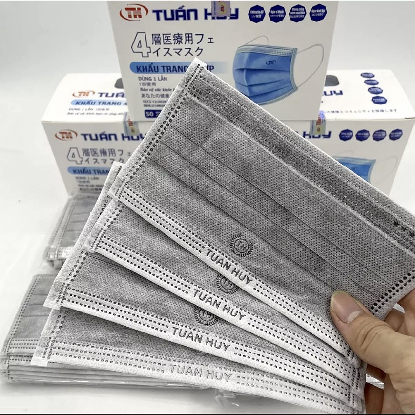 Khẩu trang y tế Tuấn Huy, hộp 50 cái, 4 lớp kháng khuẩn phòng chống dịch bệnh và khói bụi hiệu quả, nhiều màu lựa chọn