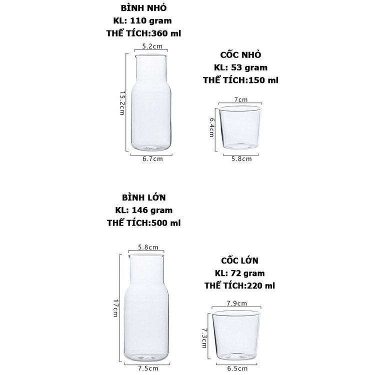 Bình Và Cốc Nước Thủy Tinh Borosilicate Cho Một Người, Phong Cách Bắc Âu; Đựng Trà Sữa, Nước Trái Cây, Uống Nóng Lạnh